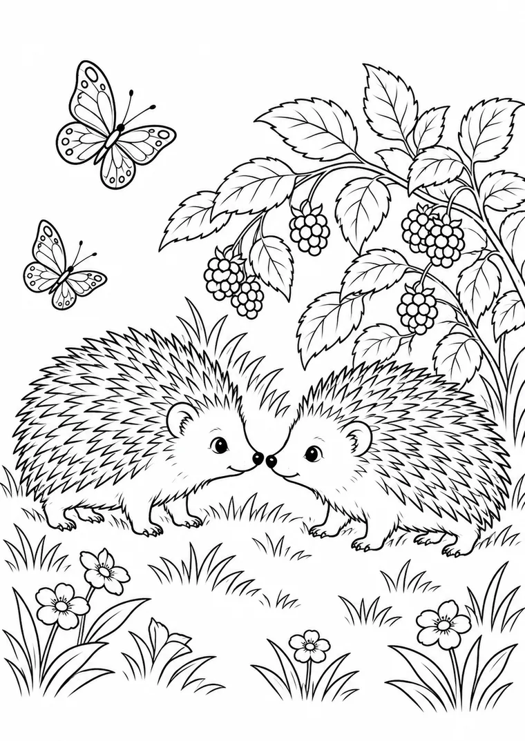 Zwei Igel am Beerenbusch