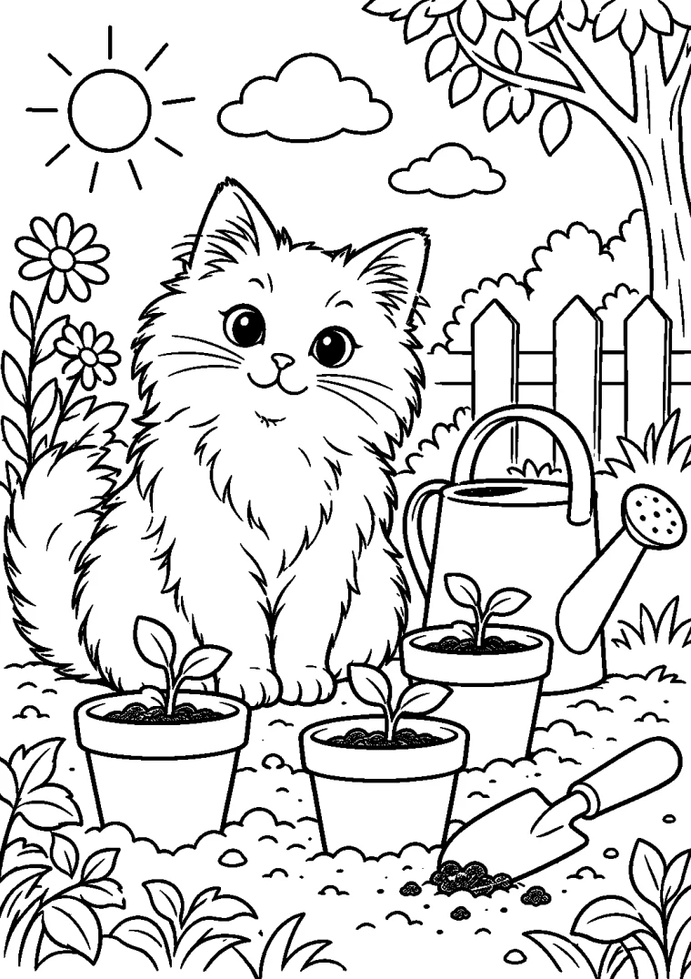 Katze bei den Setzlingen