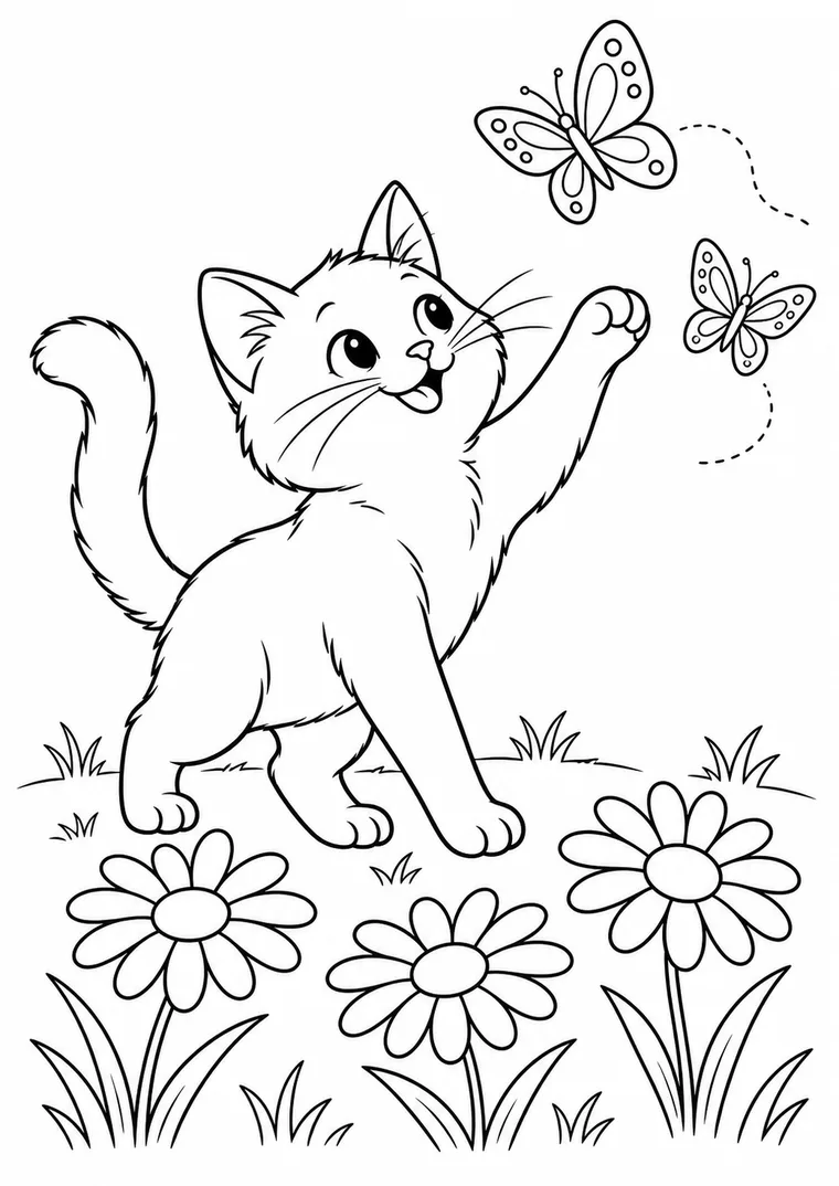 Katze mit Schmetterlingen im Garten