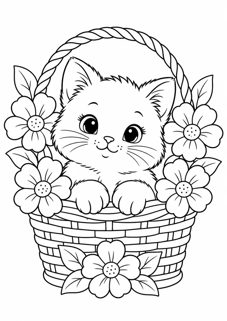 Katzenbaby im Blumenkorb