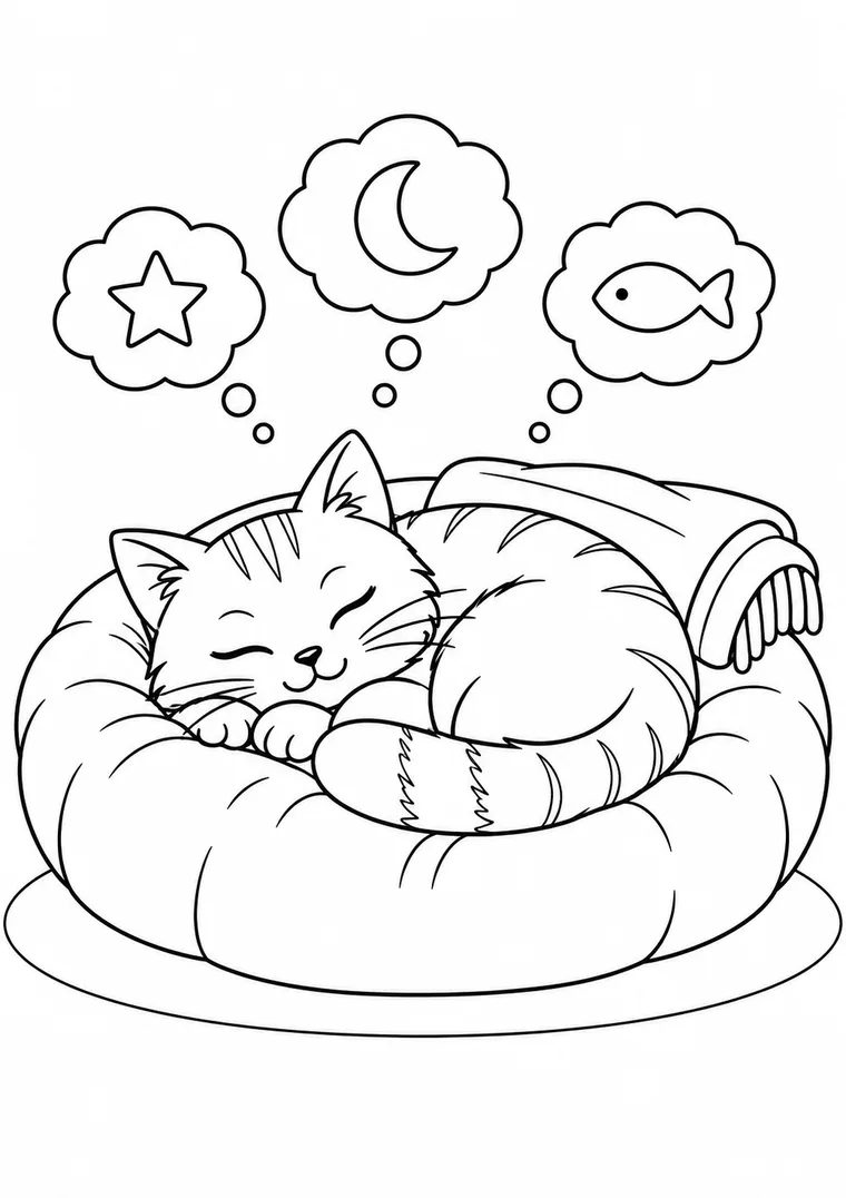 Schlafende Katze auf einem Kissen