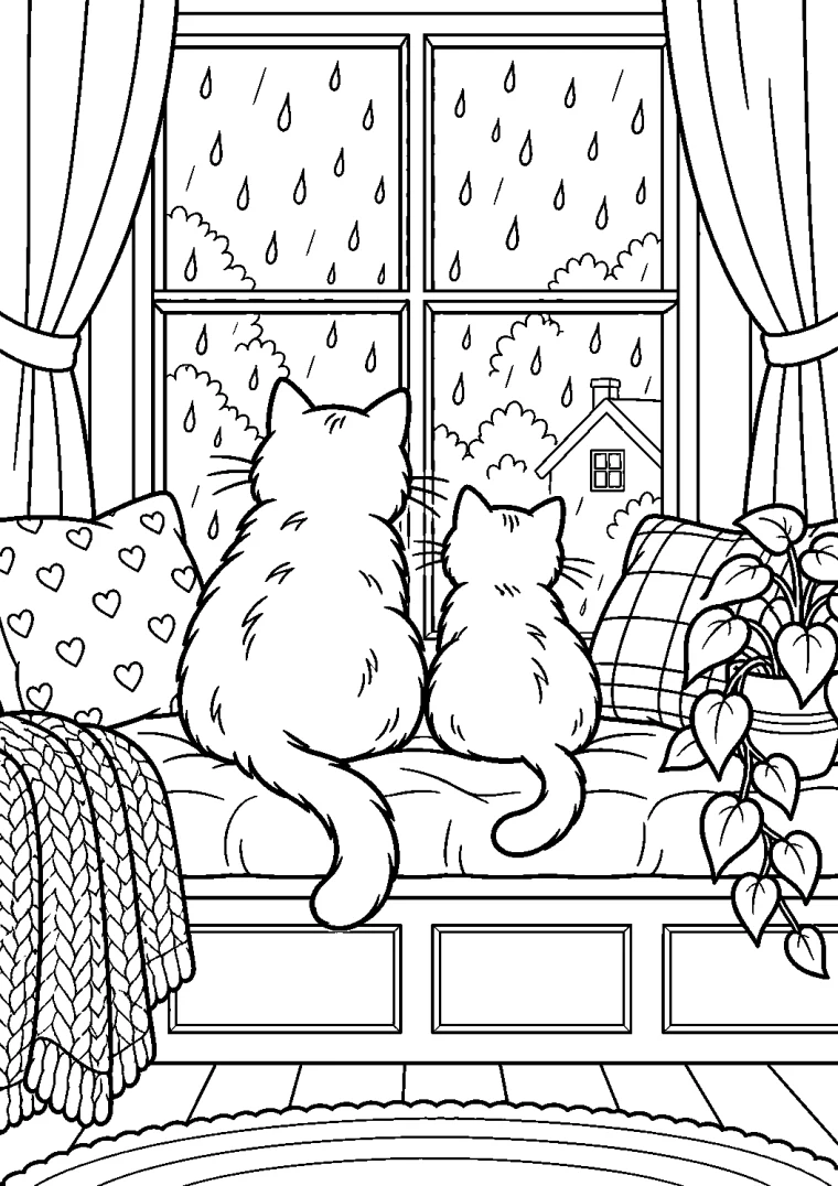 Zwei Katzen am Regenfenster