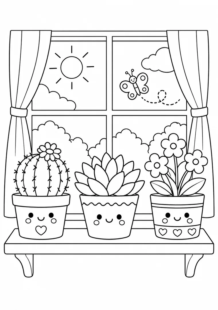 Kawaii-Pflanzen am Fenster