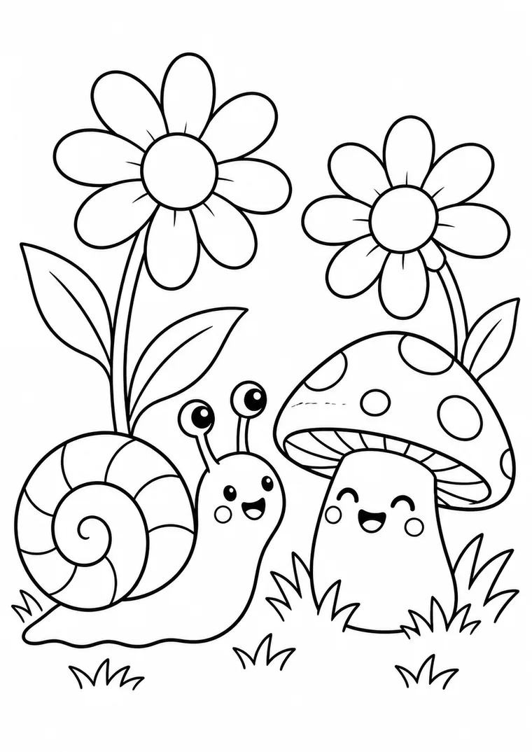 Kawaii-Schnecke und Pilz