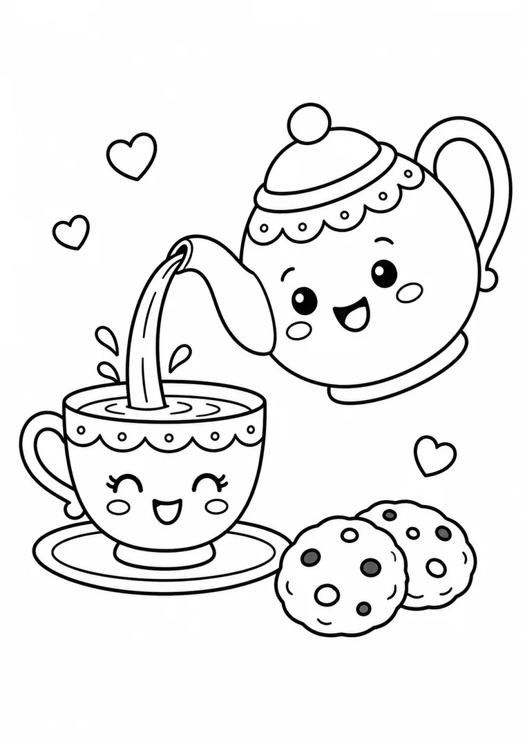 Kawaii-Teekanne und Tasse