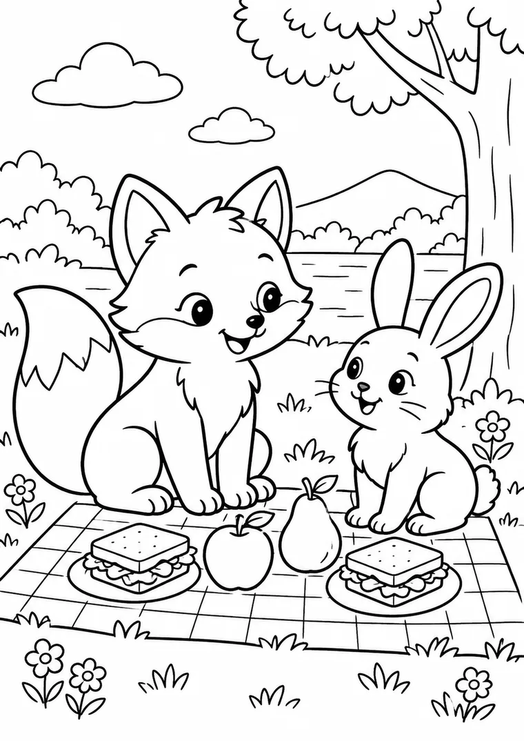 Kawaii-Waldfreunde beim Picknick
