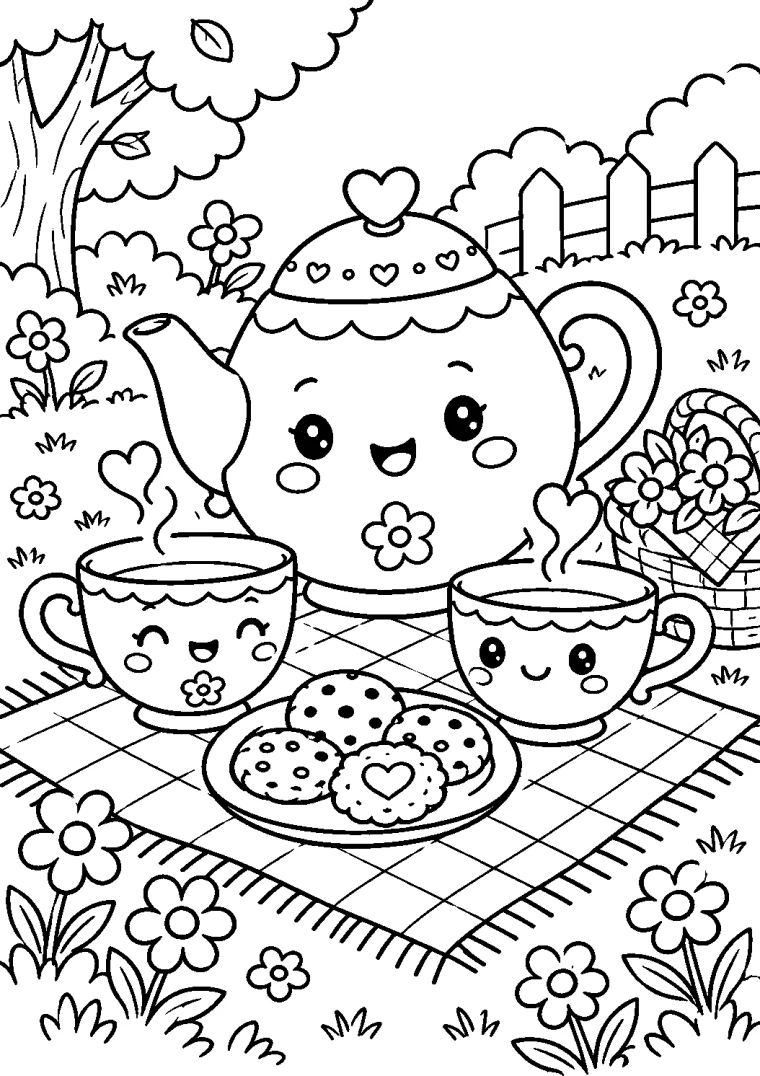 Teekanne und Tassen beim Picknick