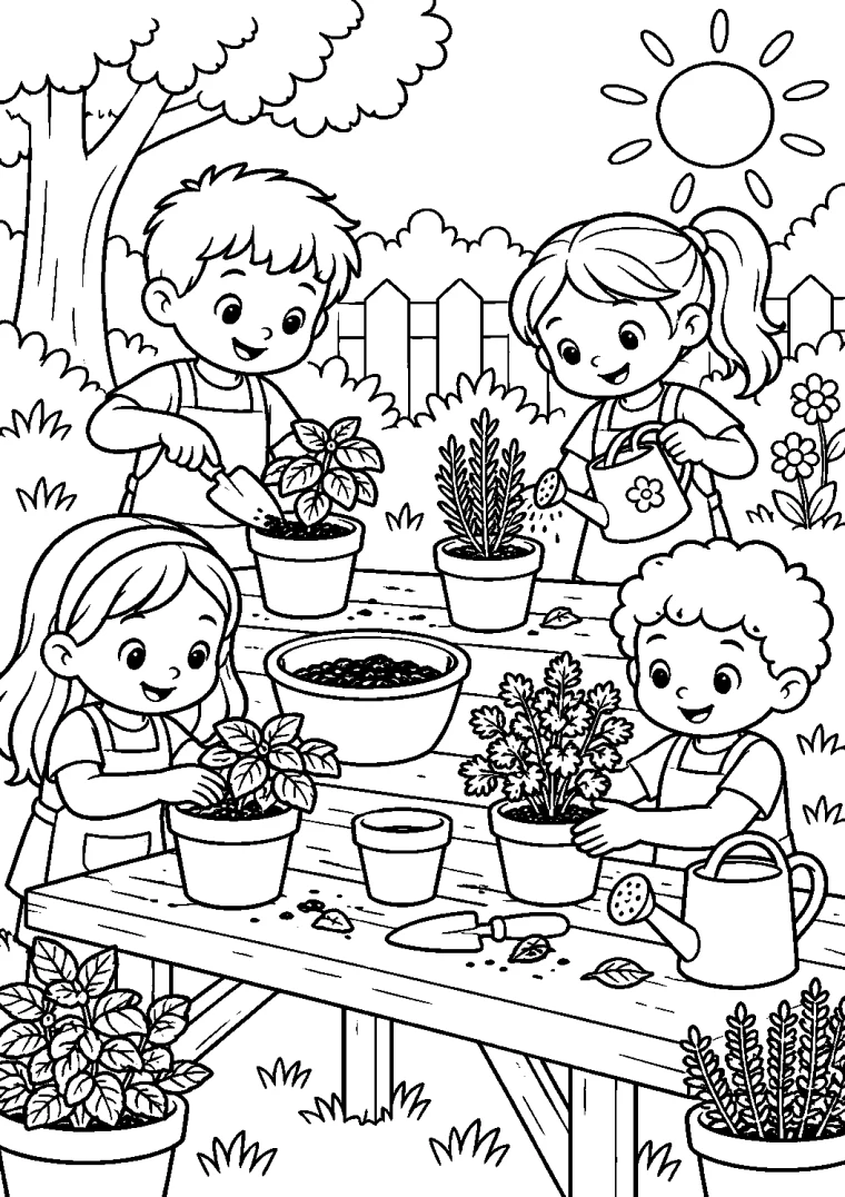 Kräuter pflanzen im Kindergarten