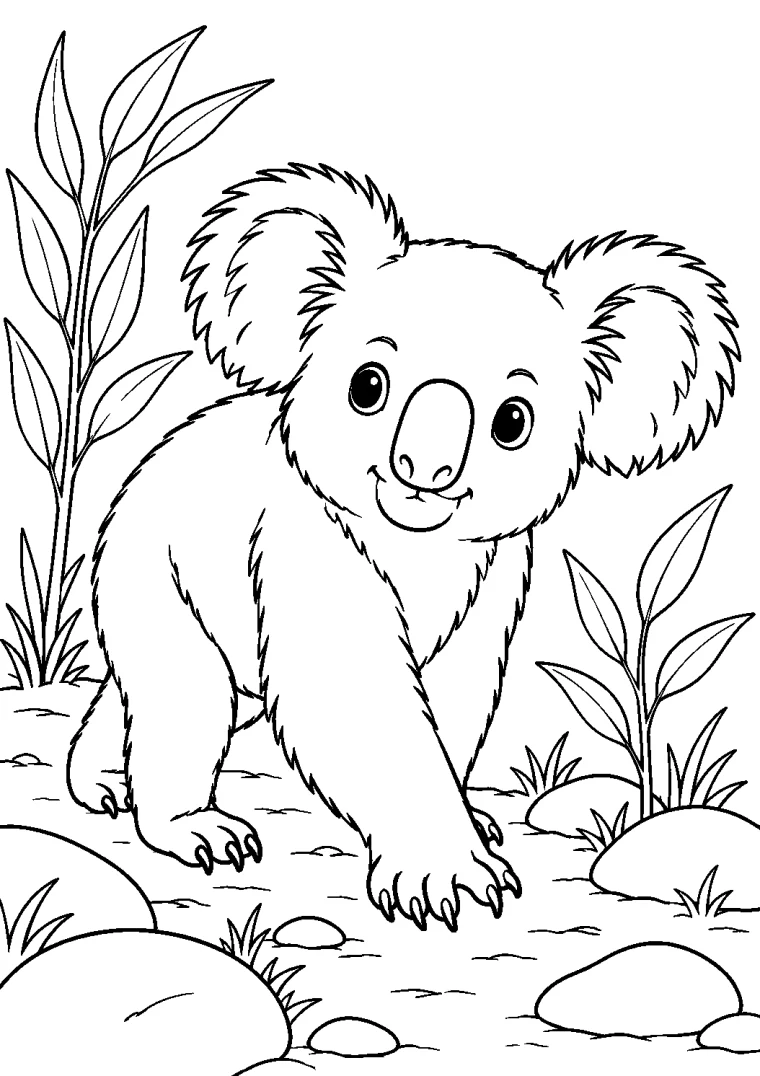 Koala erkundet den Waldboden