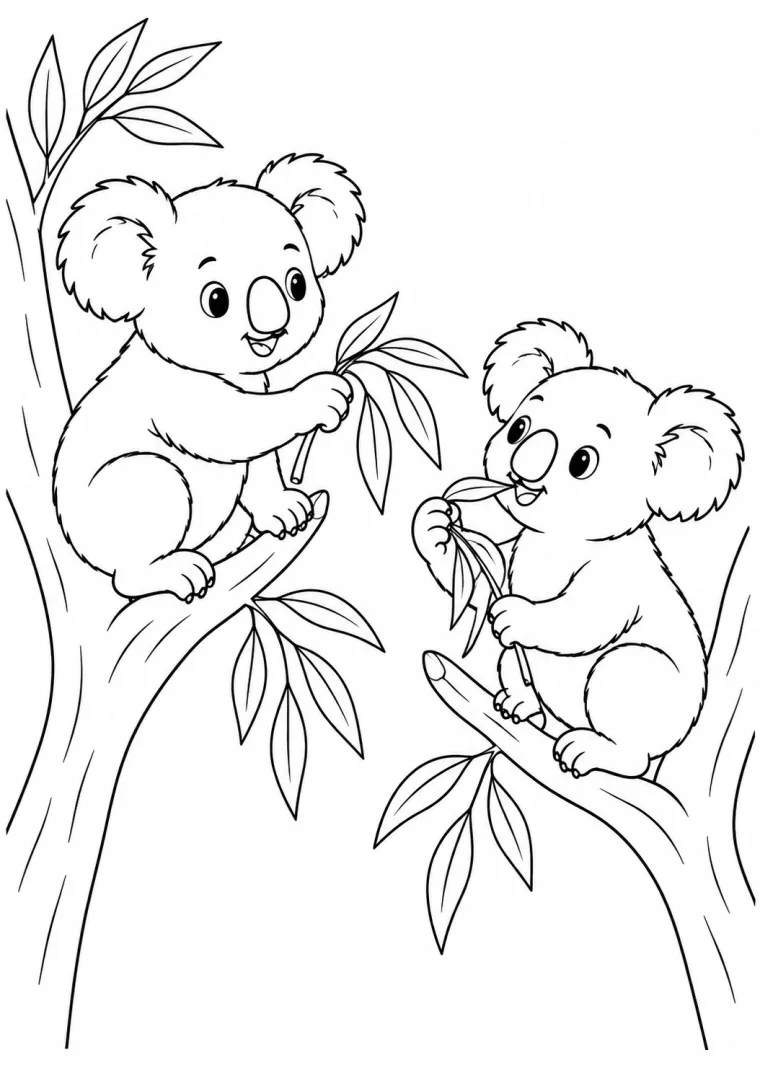 Zwei Koalas mit Blättern