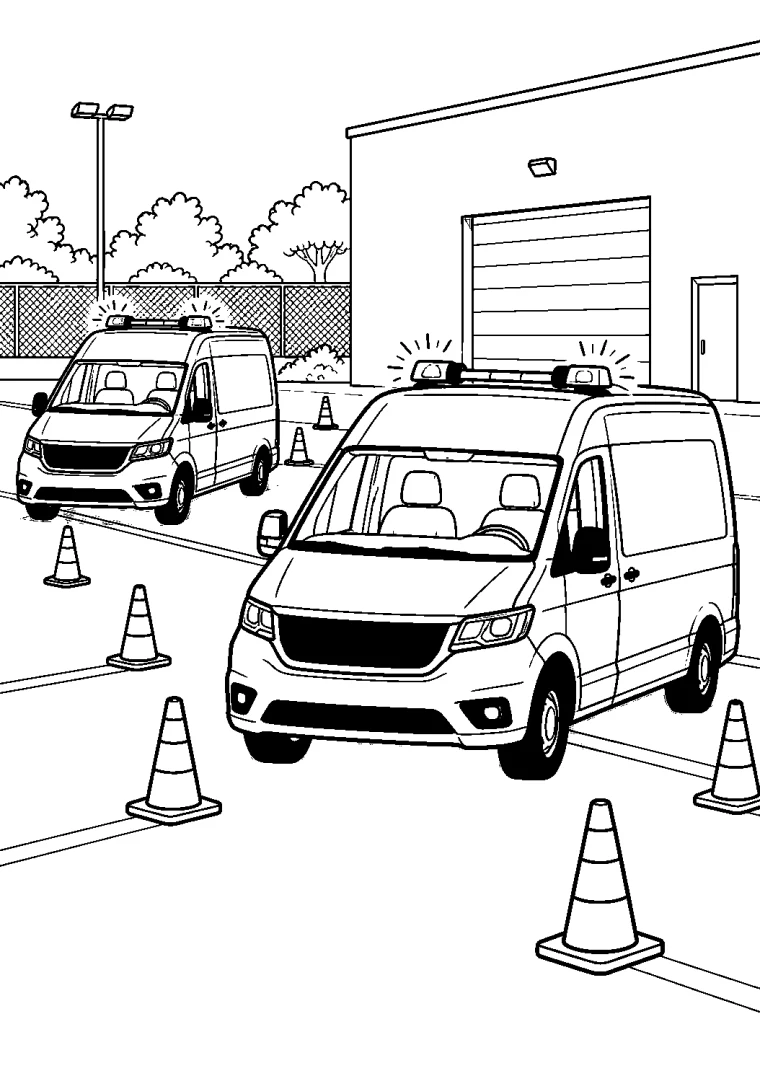 Rettungsfahrzeuge im Übungshof