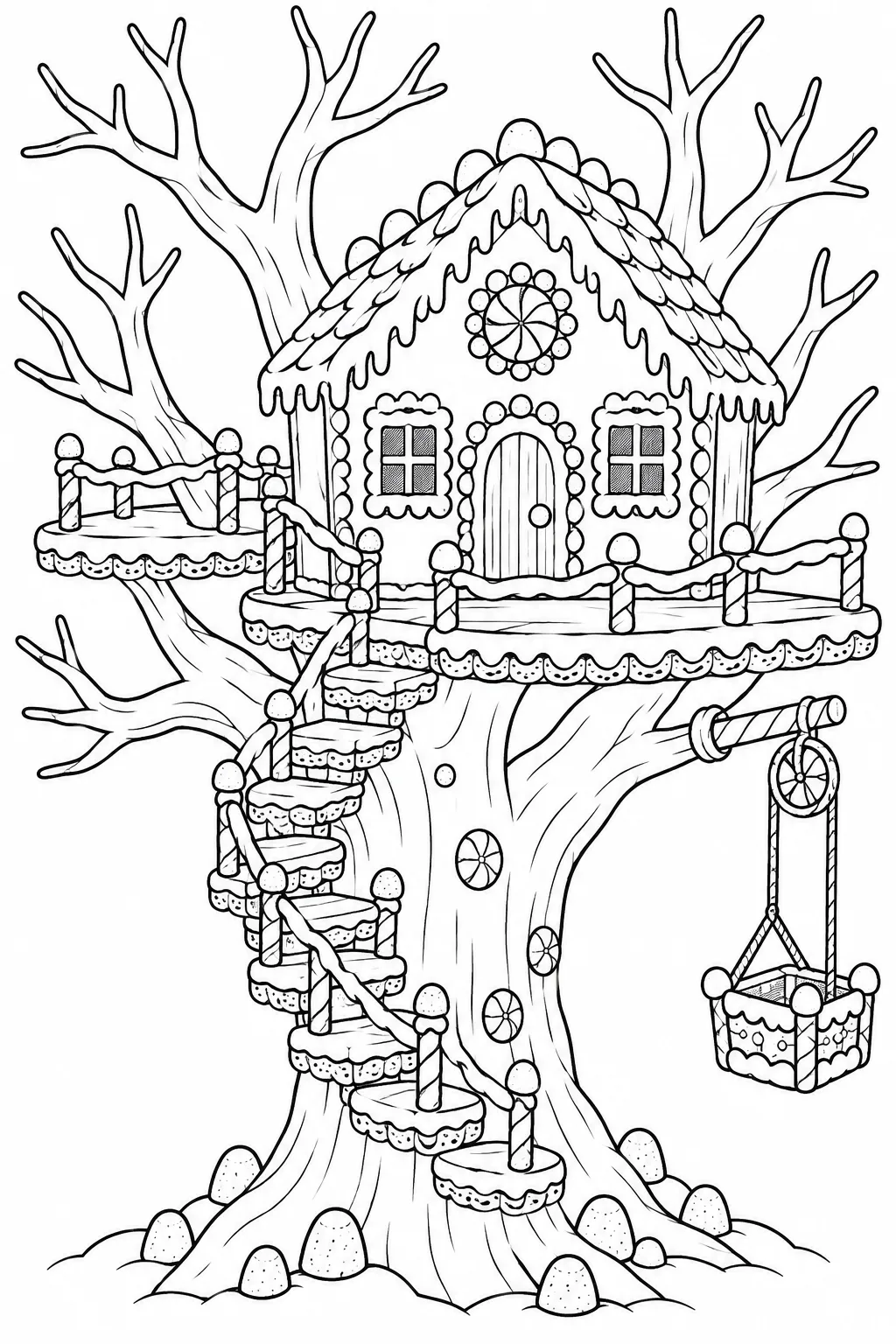 Lebkuchen-Baumhaus mit Zuckertreppe