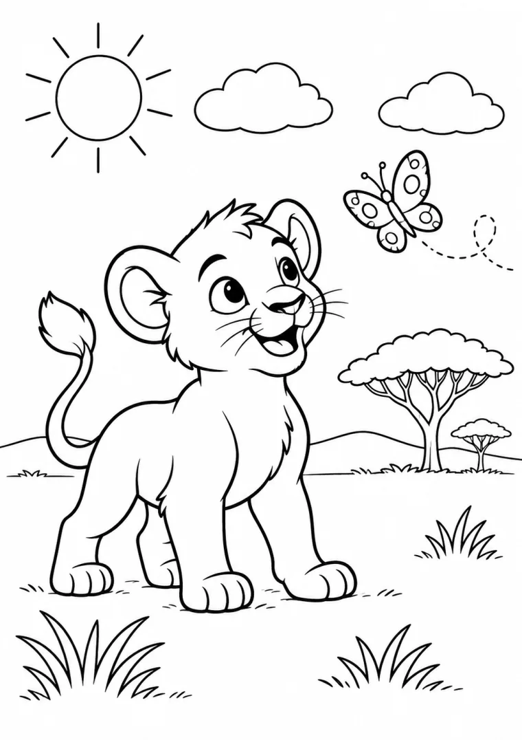 Löwenbaby mit Schmetterling