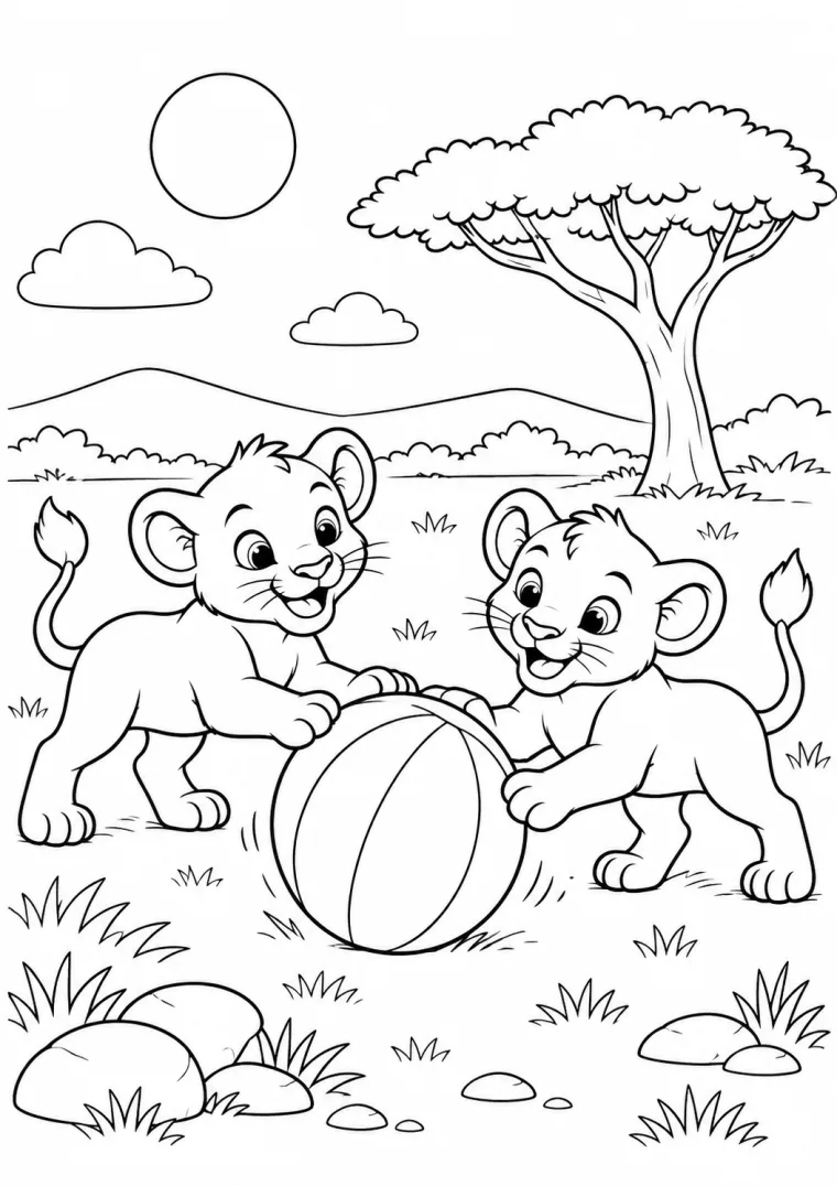 Zwei Löwenbabys mit Ball