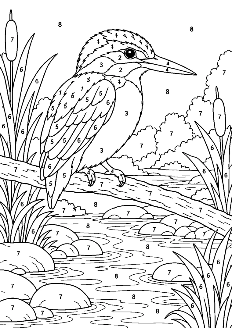 Eisvogel am Bach nach Zahlen