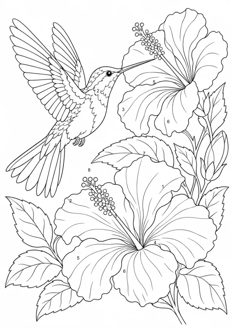 Kolibri und Hibiskus nach Zahlen