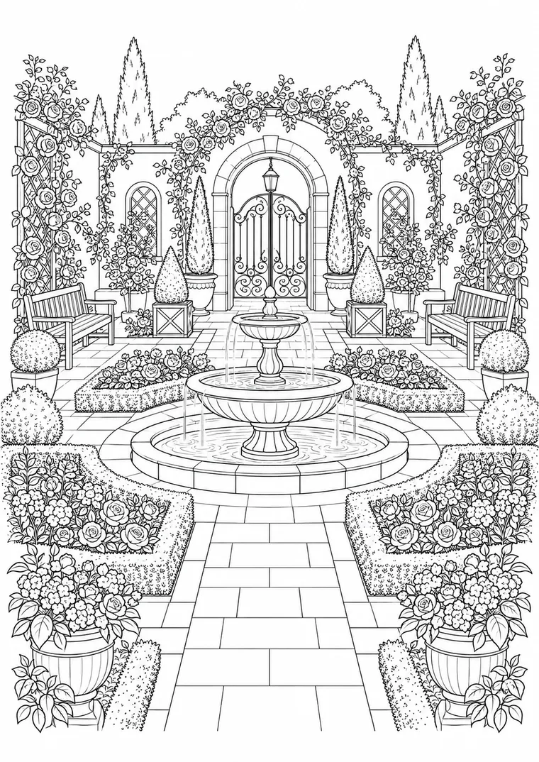 Gartenhof mit Brunnen