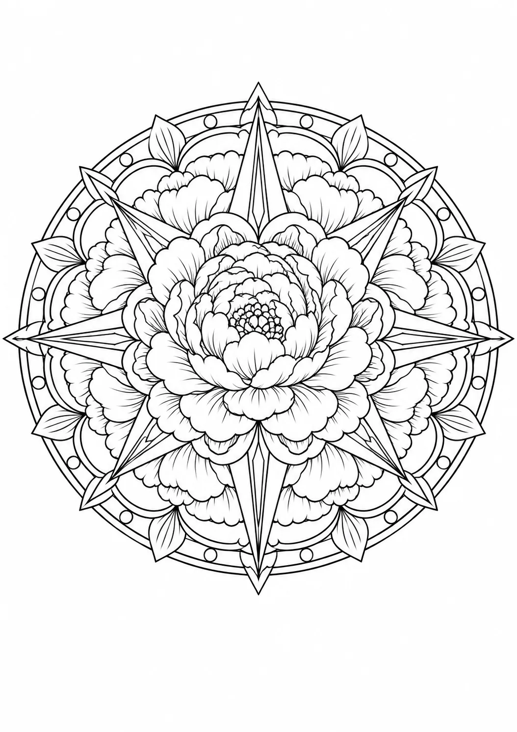 Pfingstrosen-Kompass-Mandala