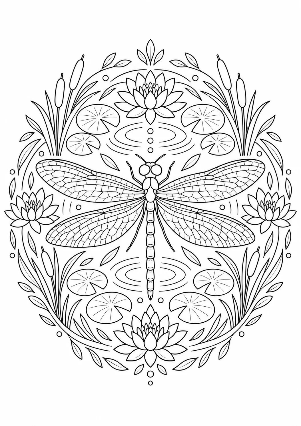 Libelle mit Wasserpflanzen