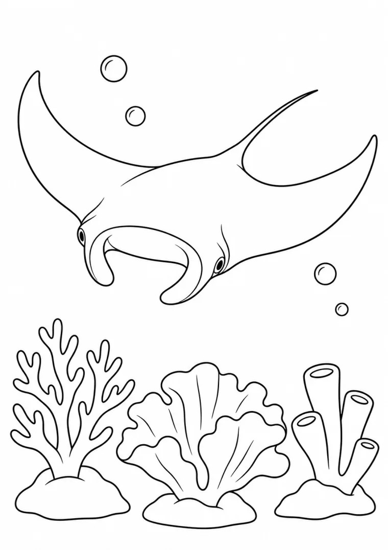Mantarochen über Korallen