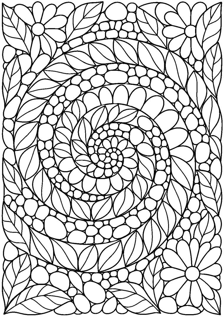 Gartenspirale aus Blättern und Kieseln