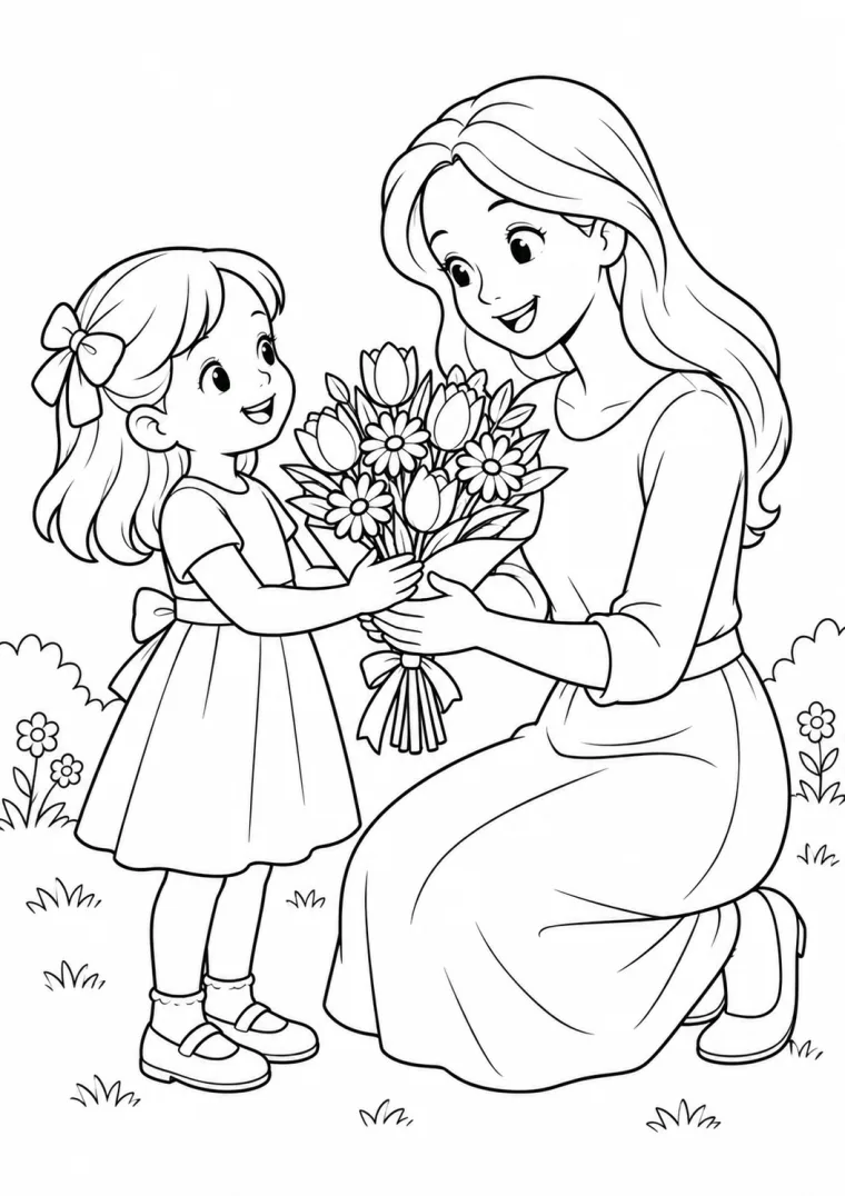 Kind überreicht Blumen
