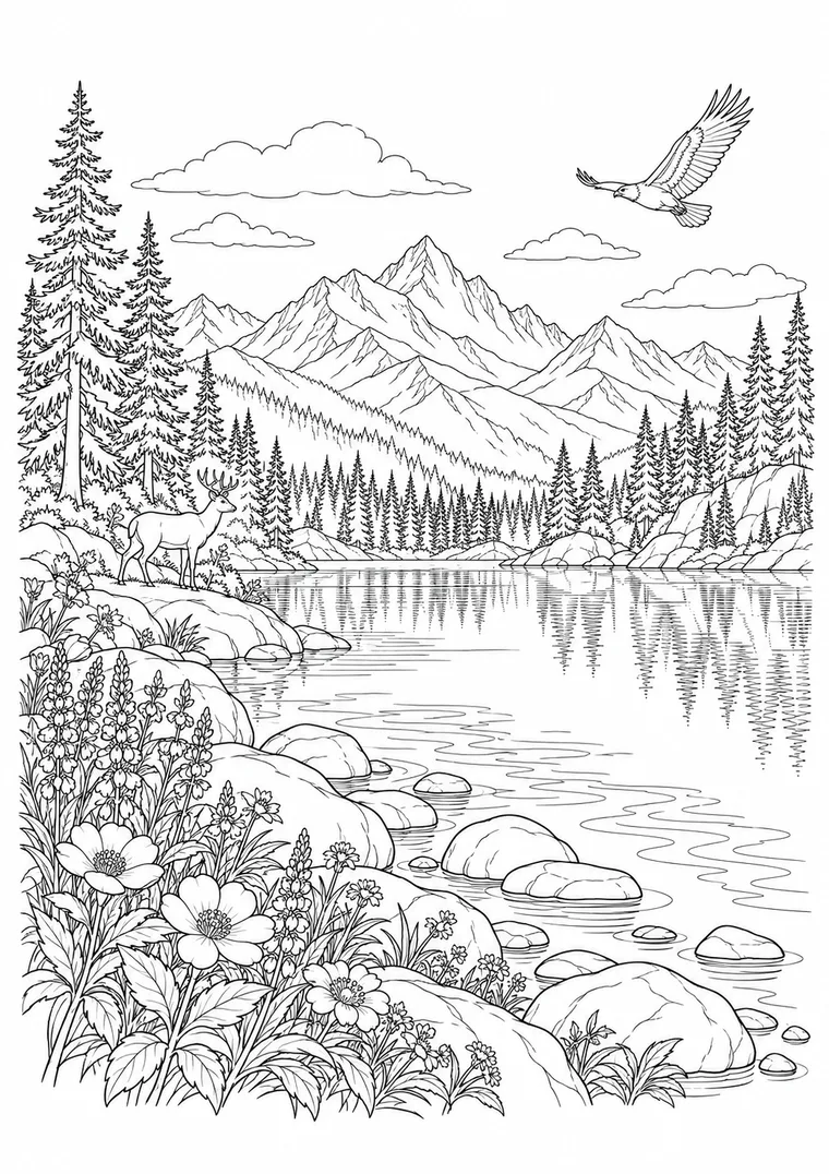 Alpensee mit Wildblumen