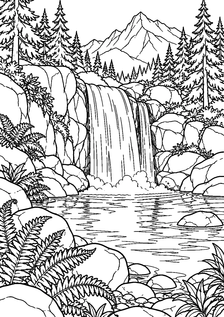 Bergwasserfall im Farnwald