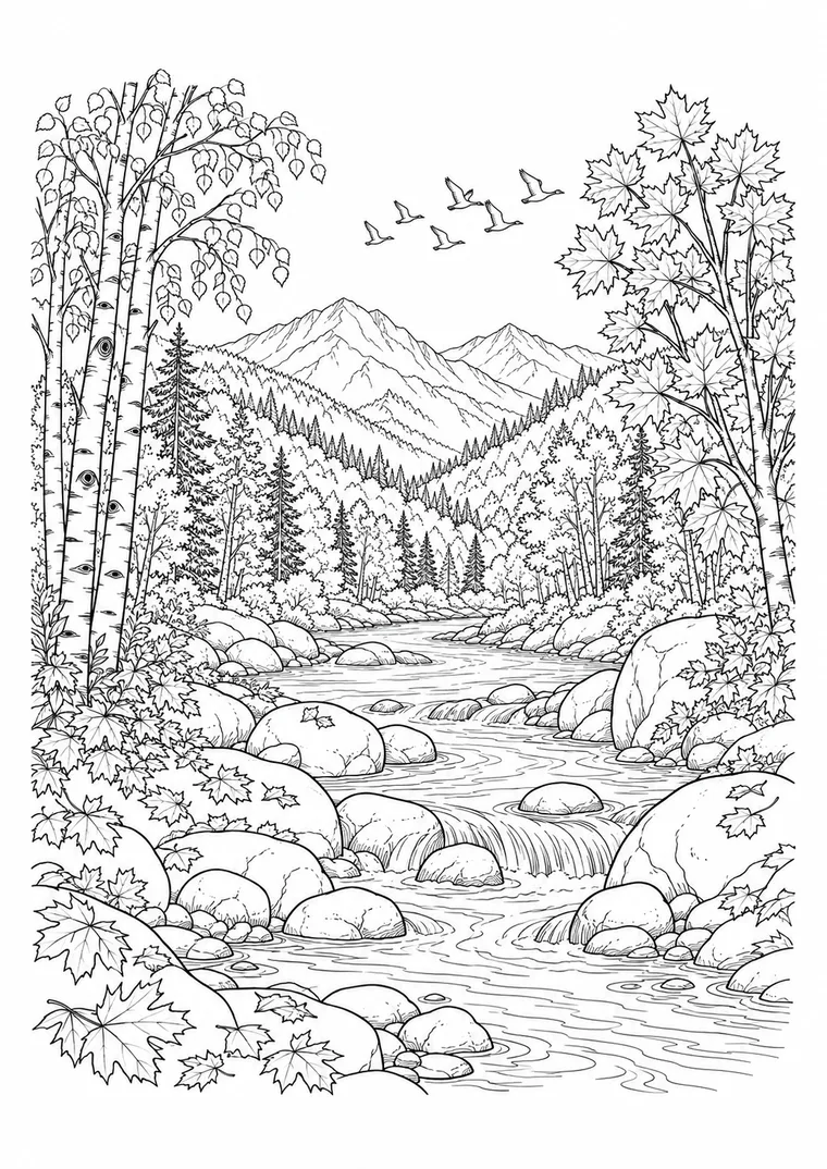 Herbsttal mit Bergfluss
