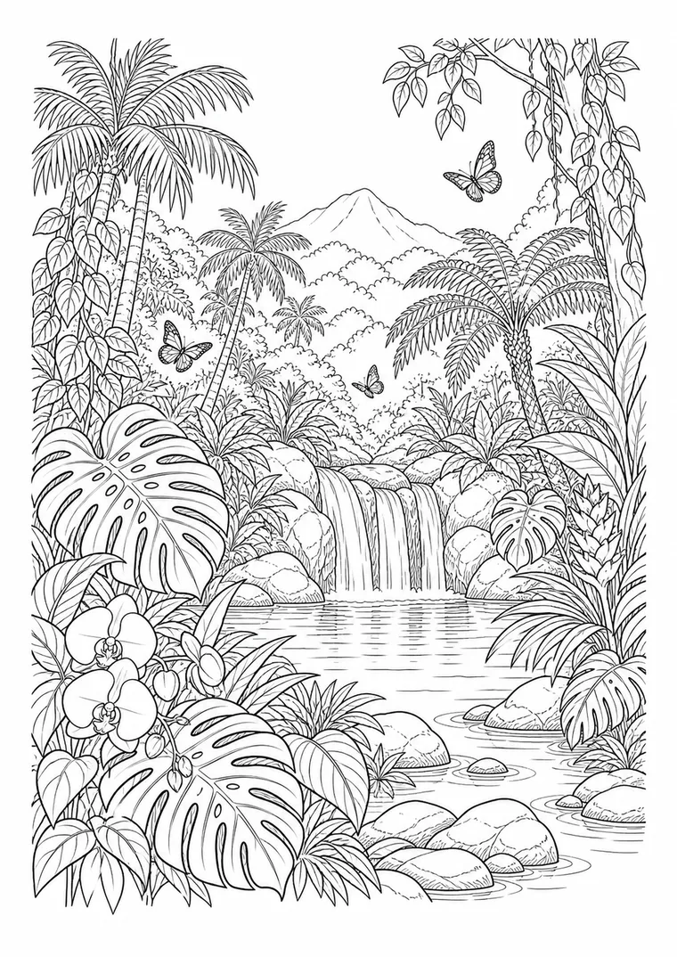Regenwald mit Wasserfall