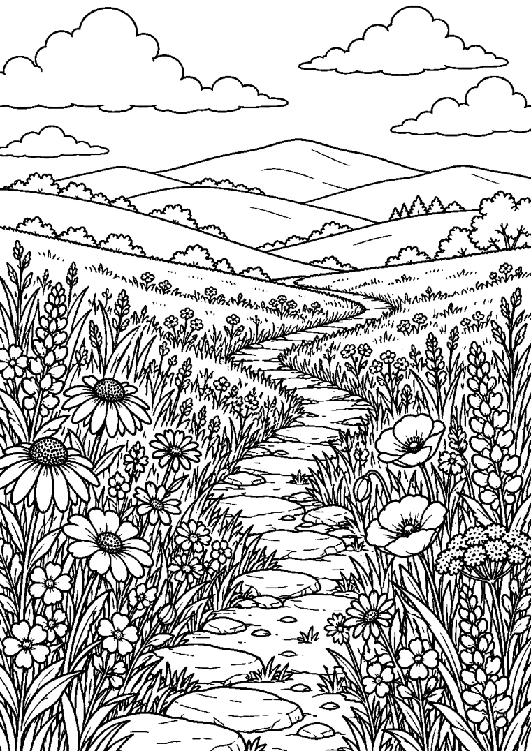 Wildblumenweg durch die Hügel