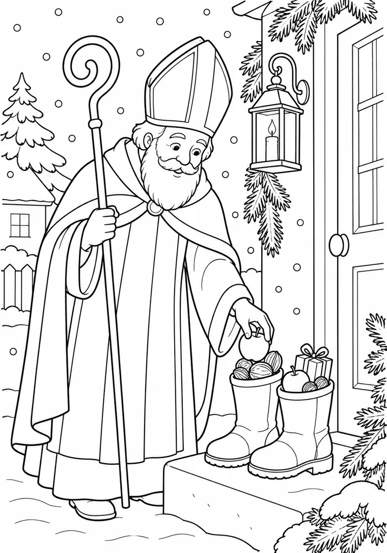 Nikolaus füllt Kinderstiefel