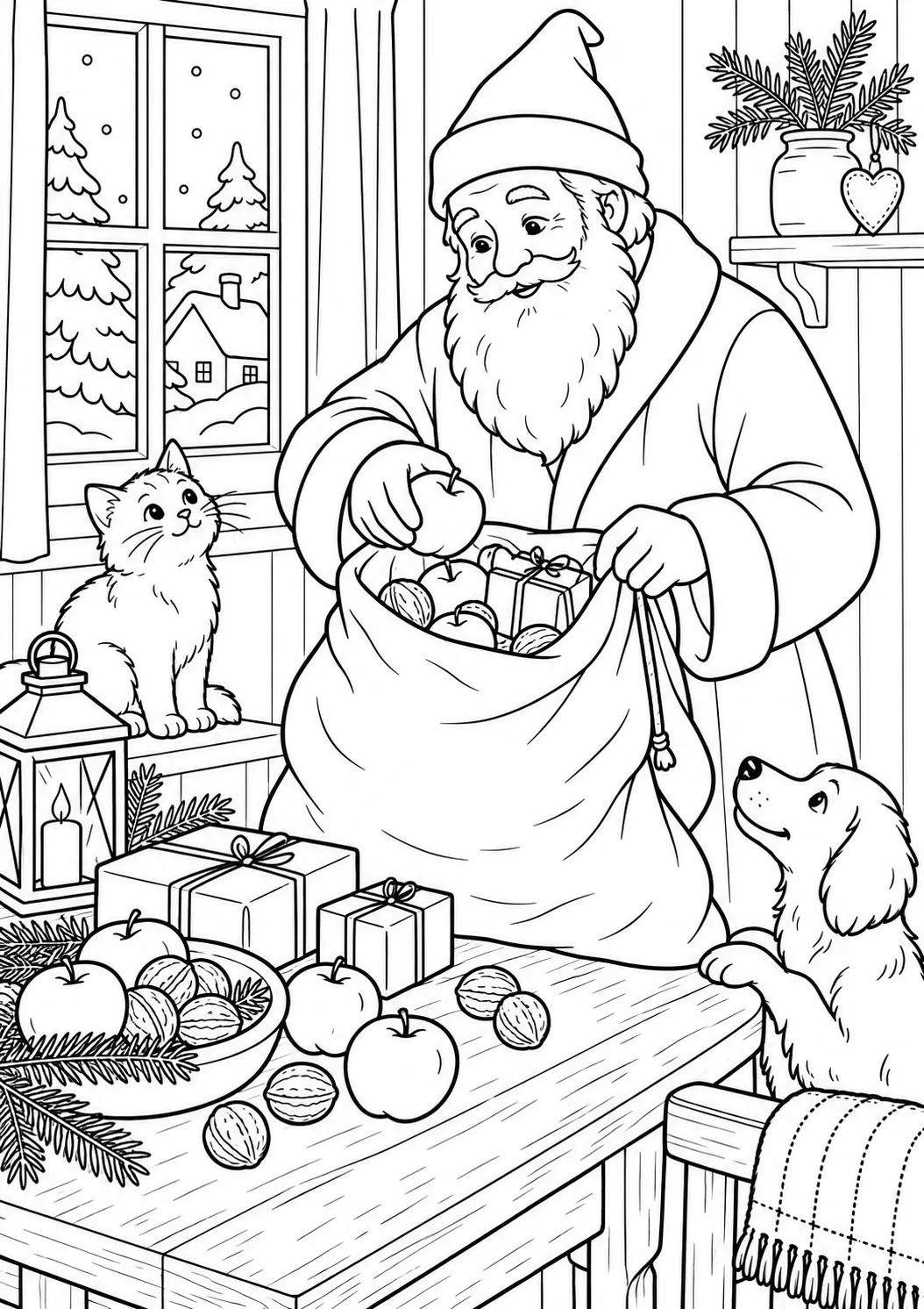 Nikolaus packt Gaben ein