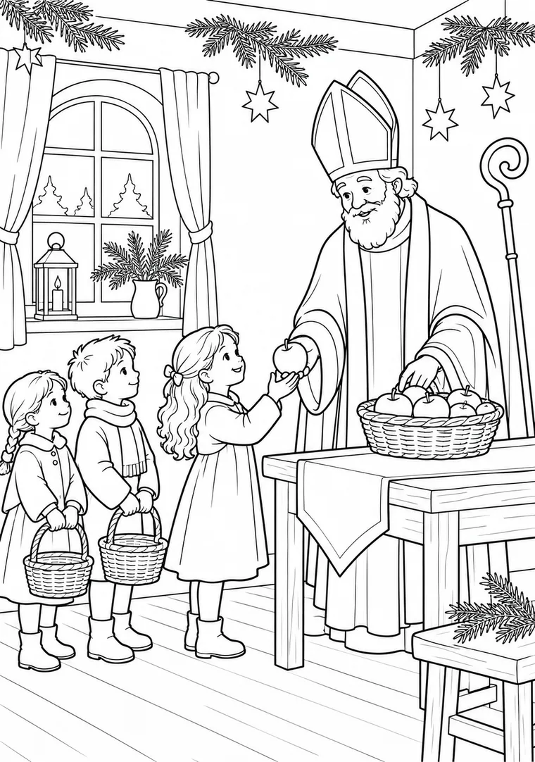 Nikolaus verteilt Äpfel