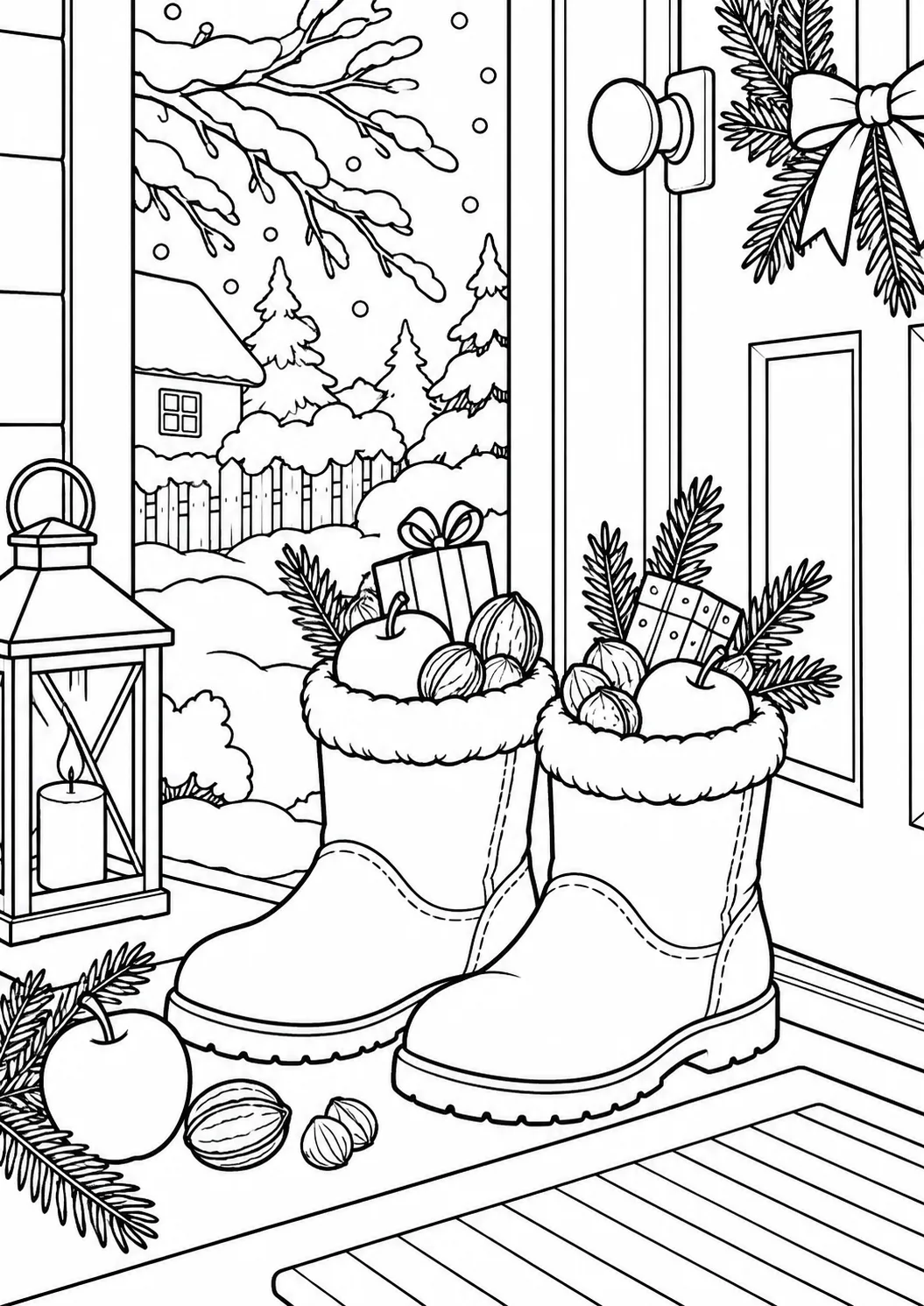 Stiefel mit Äpfeln und Nüssen