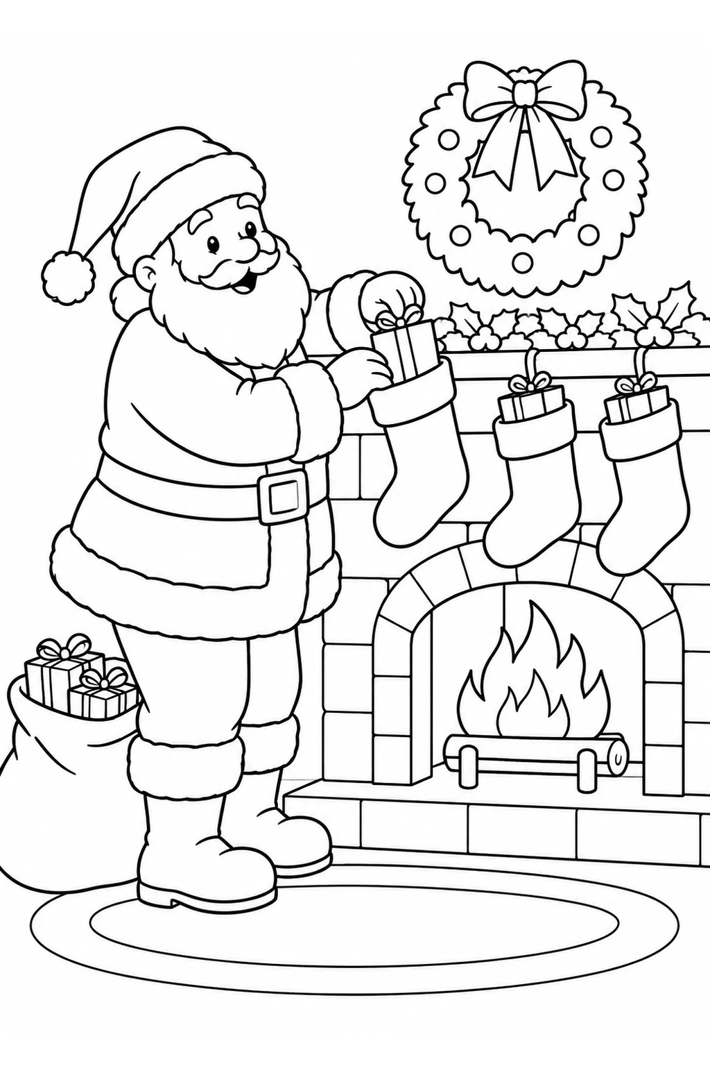 Weihnachtsmann befüllt Weihnachtssocken
