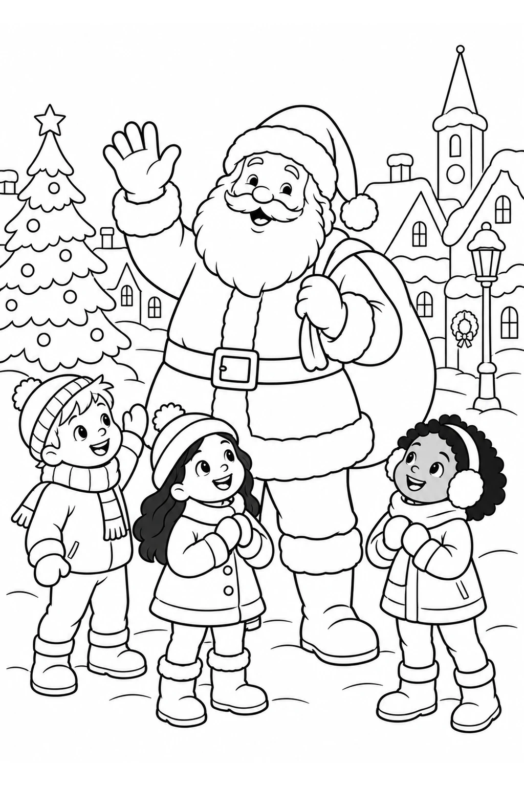 Weihnachtsmann begrüßt Kinder