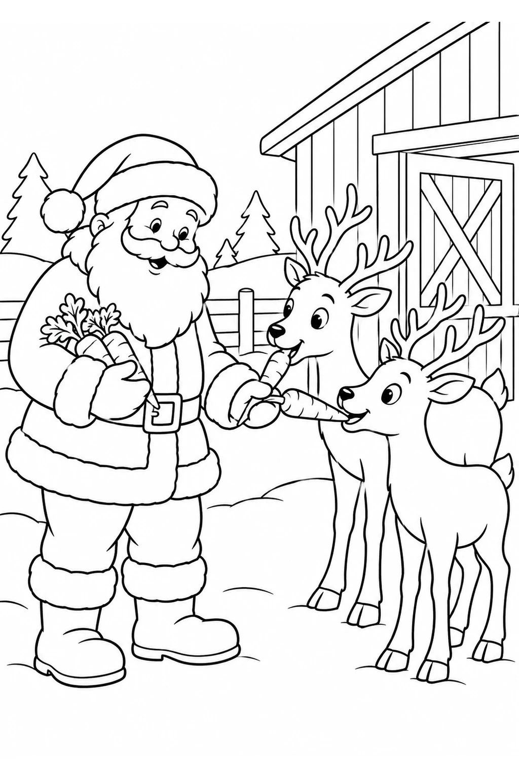 Weihnachtsmann füttert Rentiere