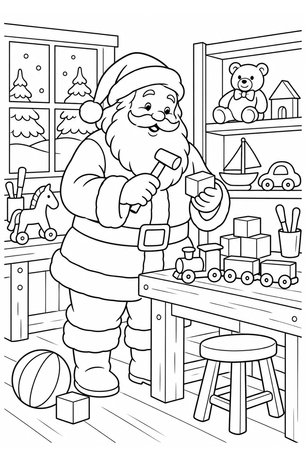 Weihnachtsmann in der Werkstatt