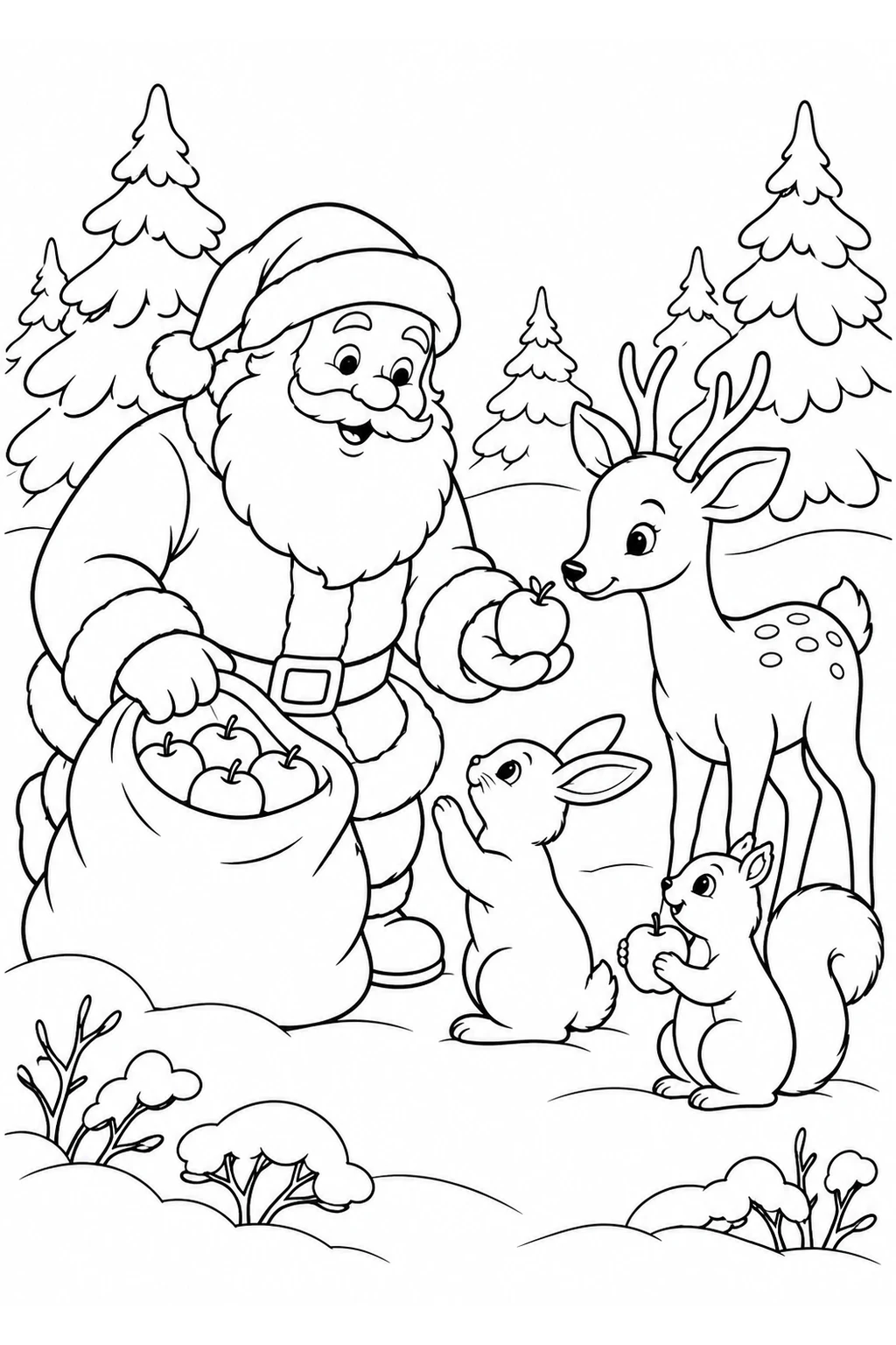 Weihnachtsmann mit Waldtieren