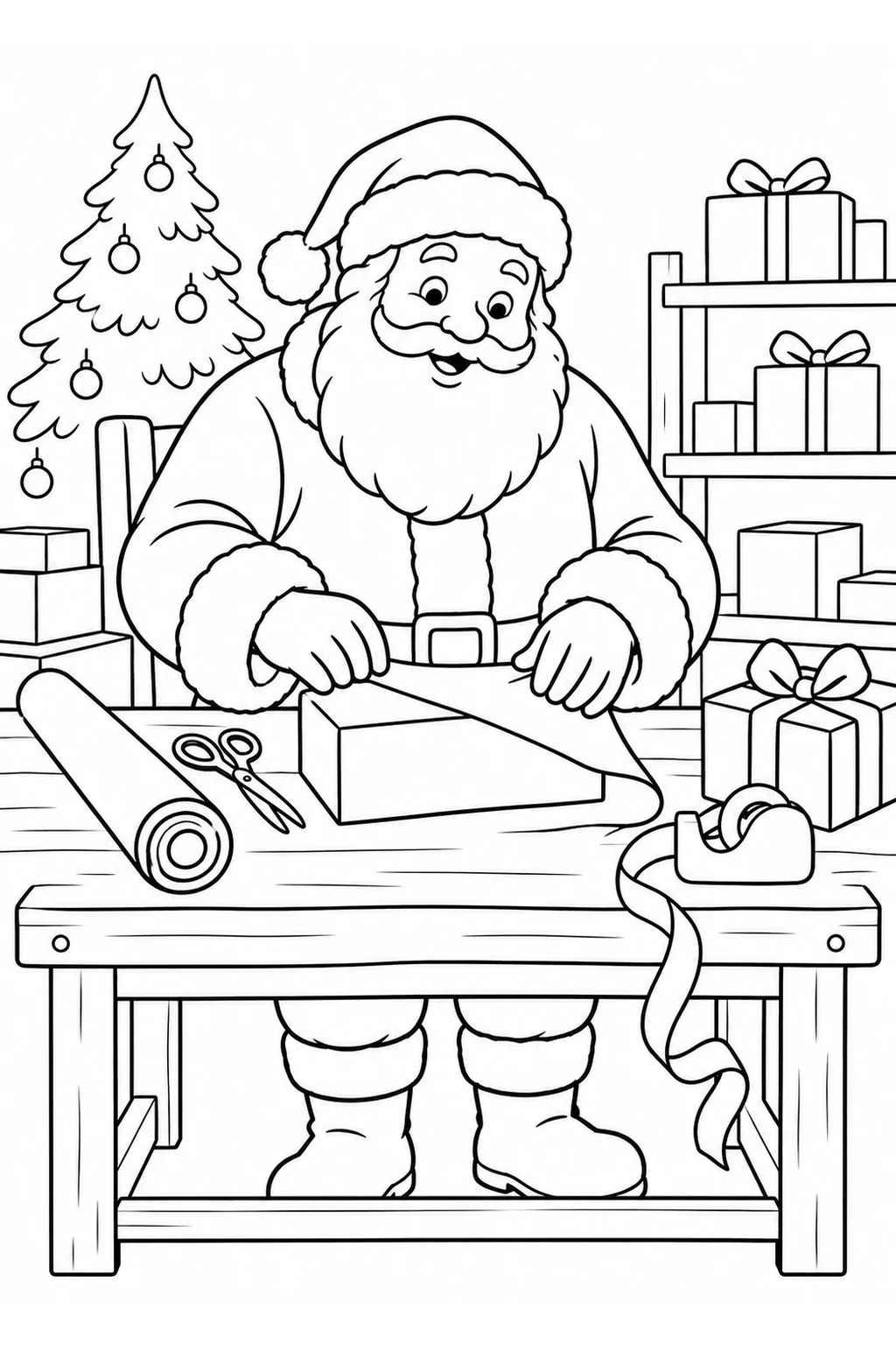 Weihnachtsmann packt Geschenke