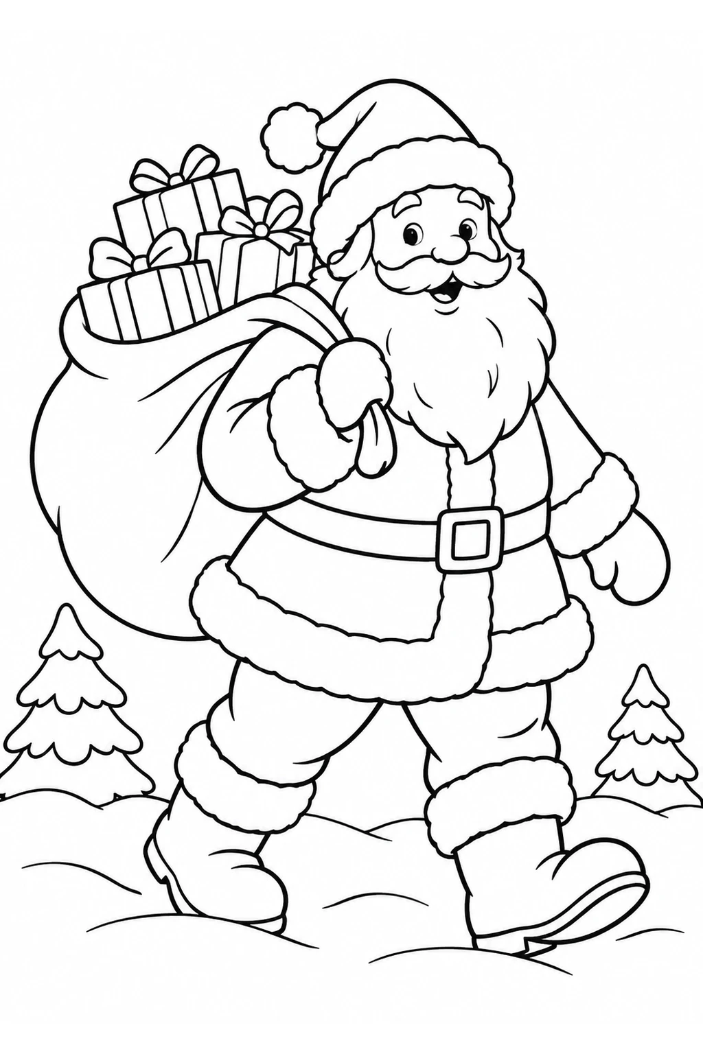 Weihnachtsmann trägt einen Geschenkesack