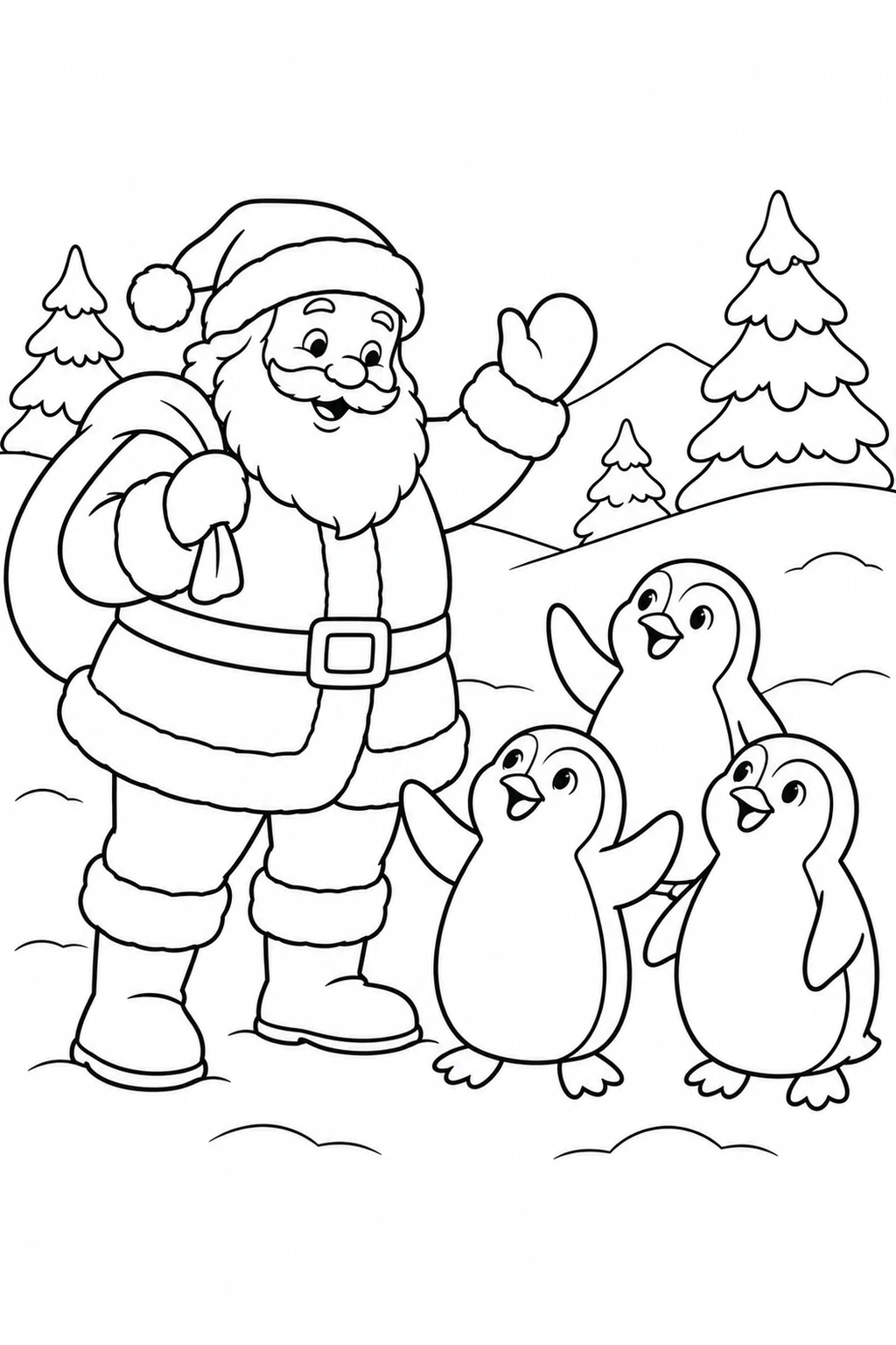 Weihnachtsmann und Pinguine