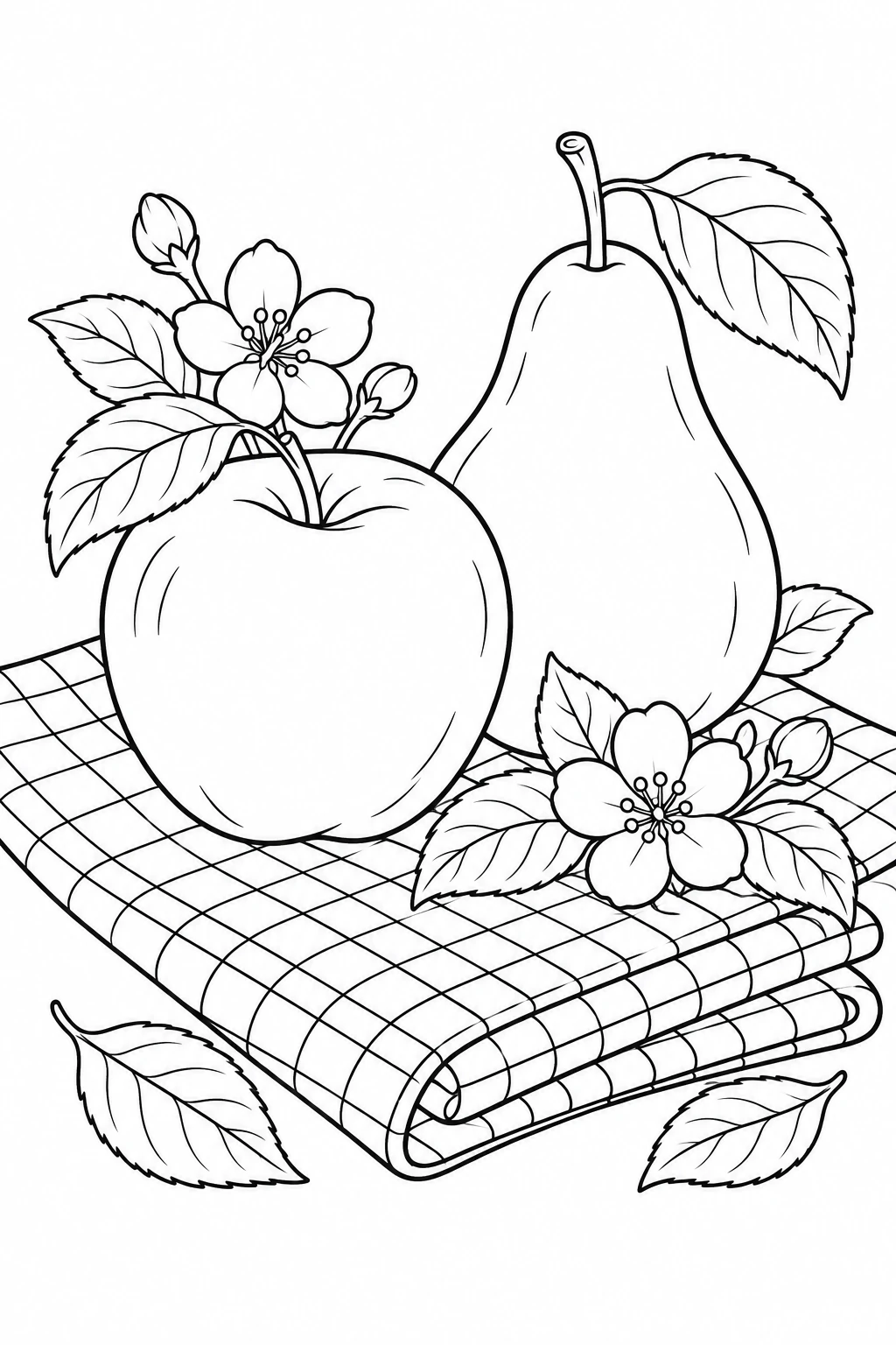 Apfel und Birne auf dem Picknicktuch