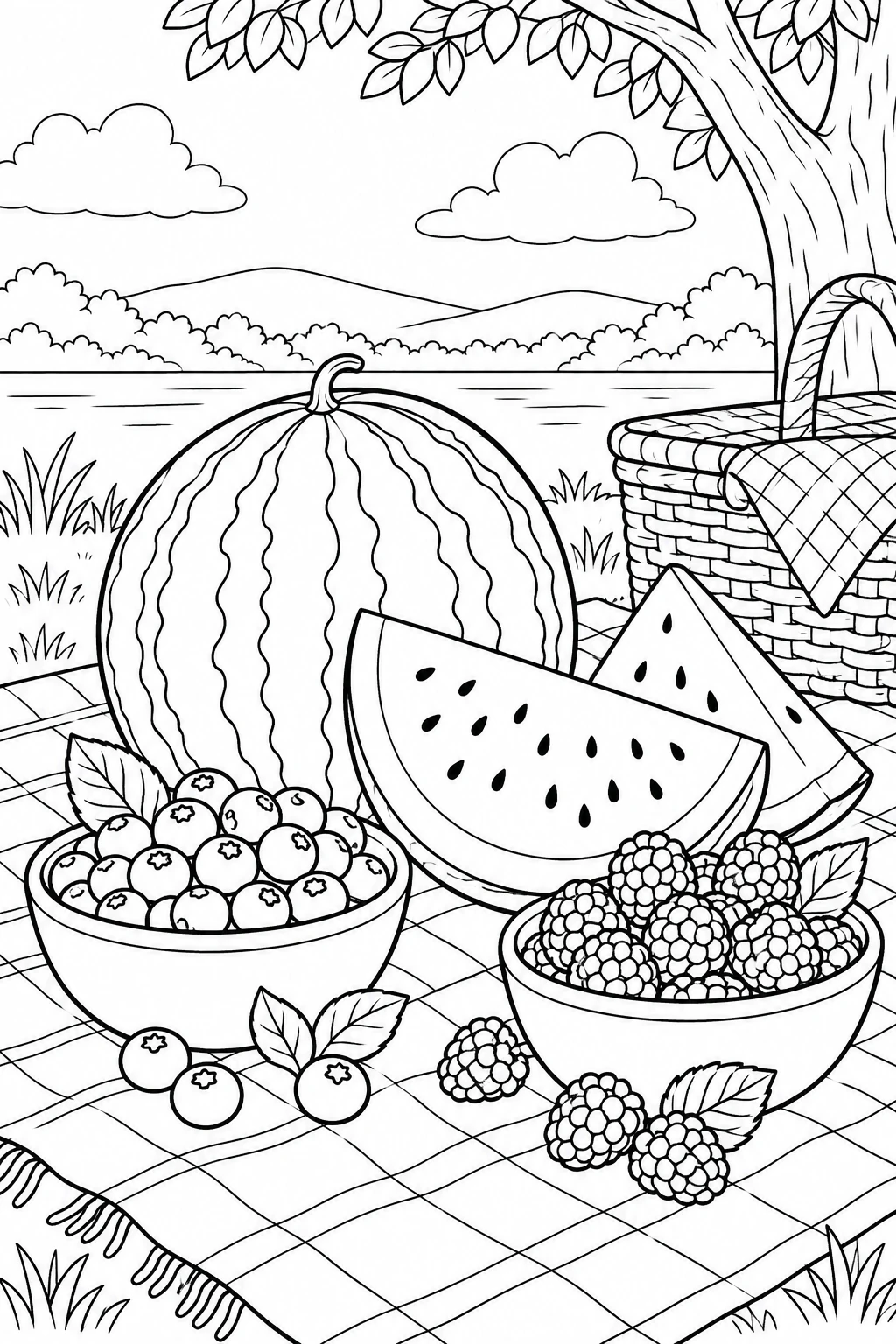 Melonen und Beeren beim Picknick