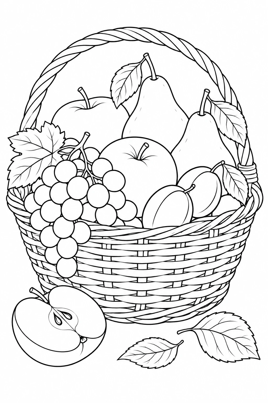 Obstkorb mit Äpfeln, Birnen und Trauben