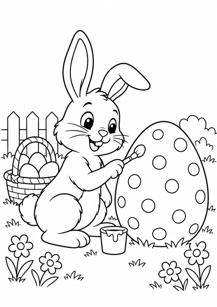 Hase bemalt ein Osterei