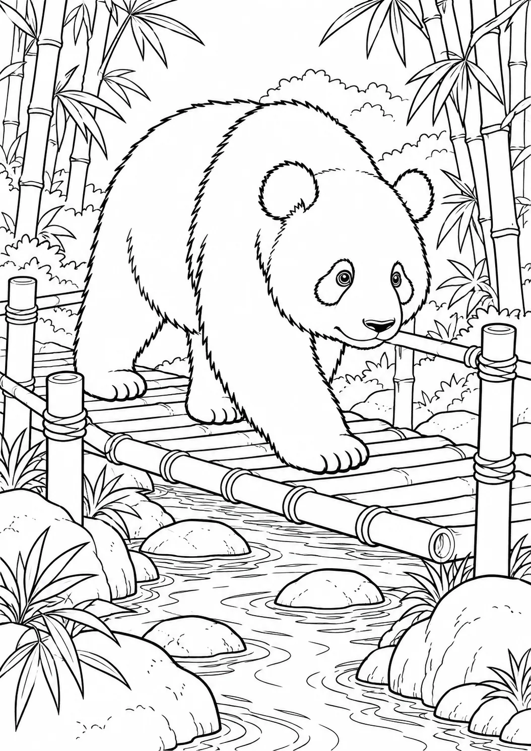 Panda auf einer Bambusbrücke
