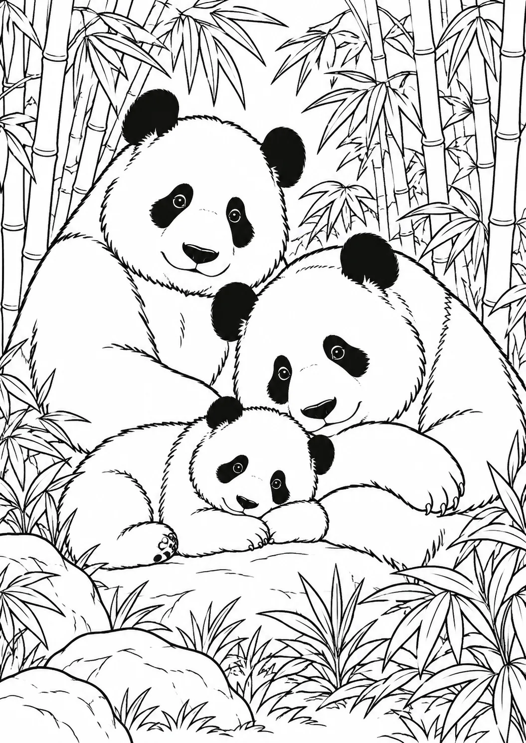 Panda-Familie im Bambushain