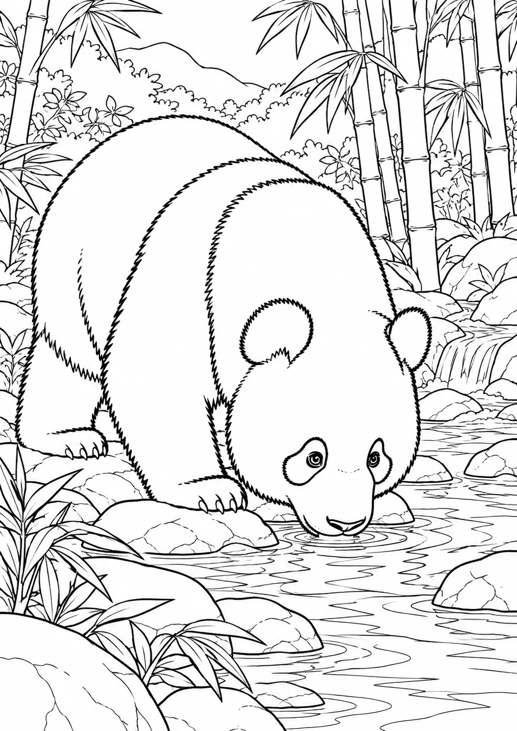 Panda trinkt am Waldbach